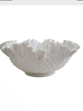 Fenton White Hobnail Milk Glass Ruffled Bowl